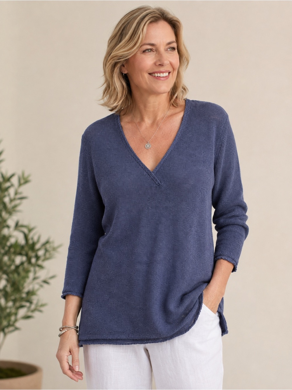 Coldwater Creek sweater Crossover V  Linen Blend deep V-neckline. Size M NWT